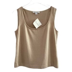 St. John Santana Knit Sleeveless Tank‎ Top Small Beige Scoop Neck Wool Blend New